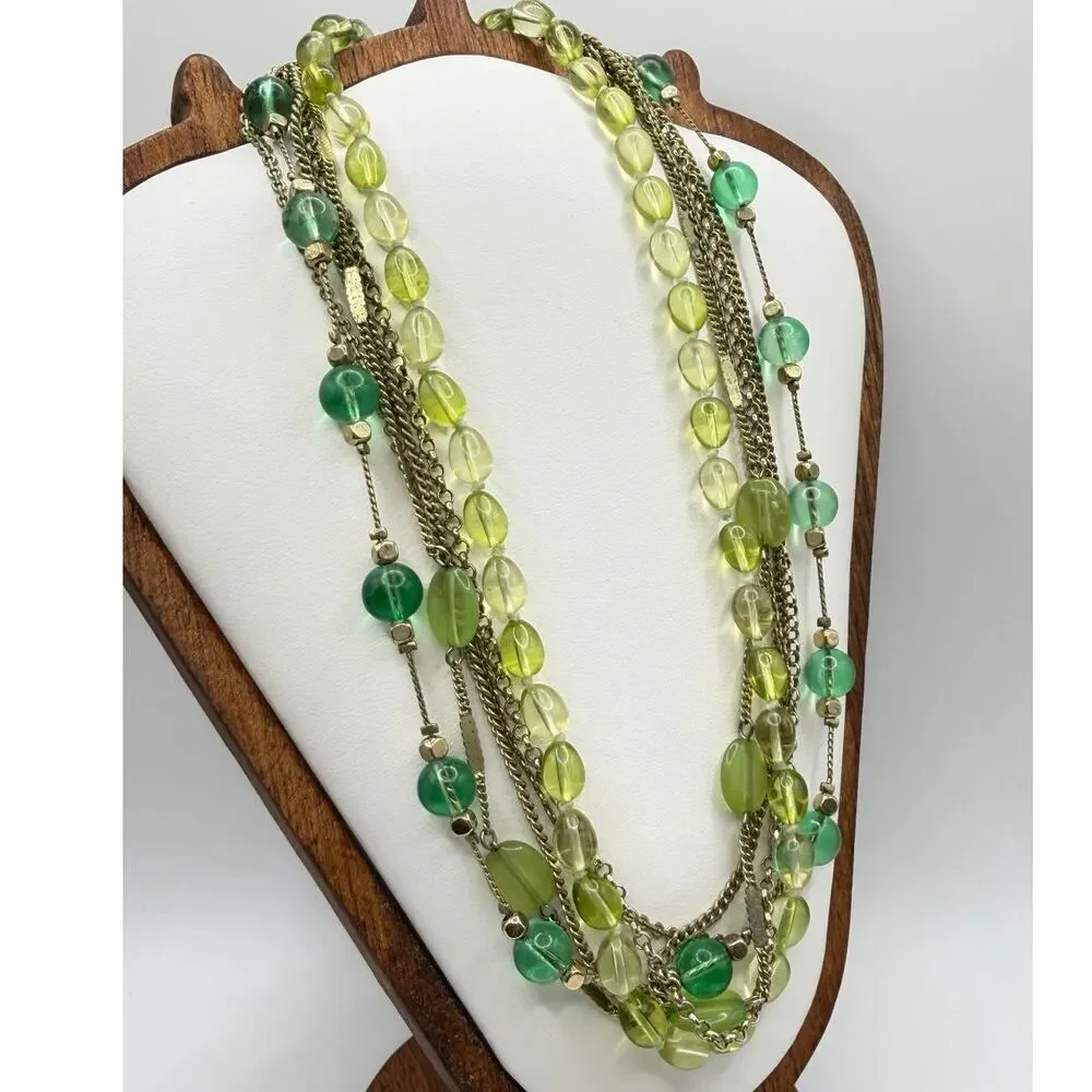 💚 Vintage Monet Multi Strand Necklace + Coordinating Earrings | Retro Set